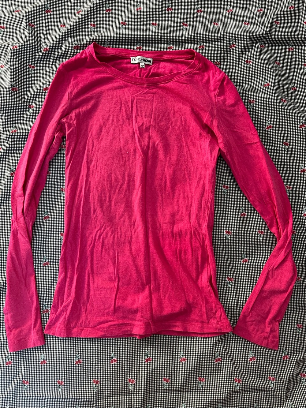 Fashion Nova Women's Long Sleeve Scoop Neck Top - Bright Pink